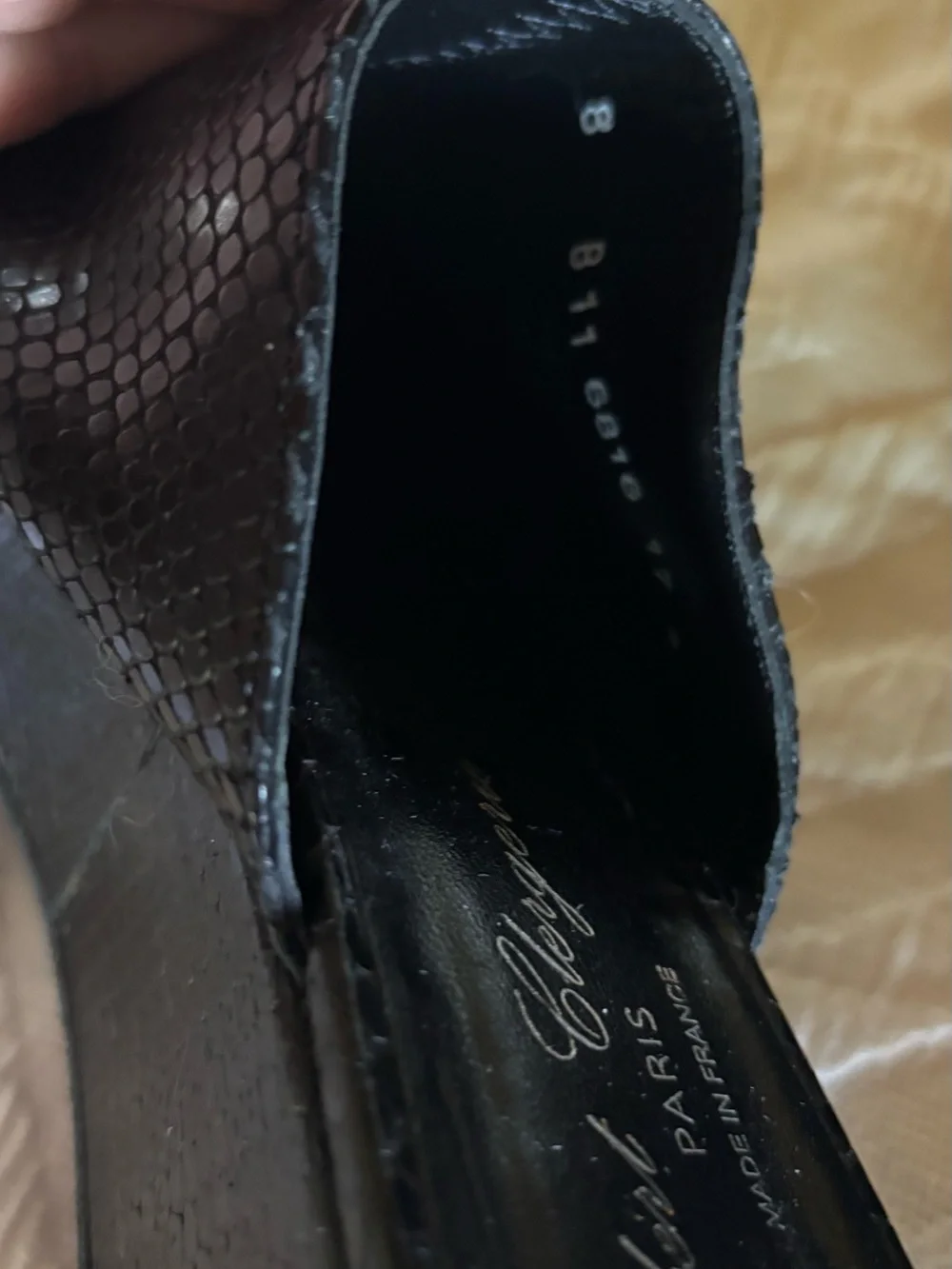 Black leather Faux Snakeskin Slide Mules